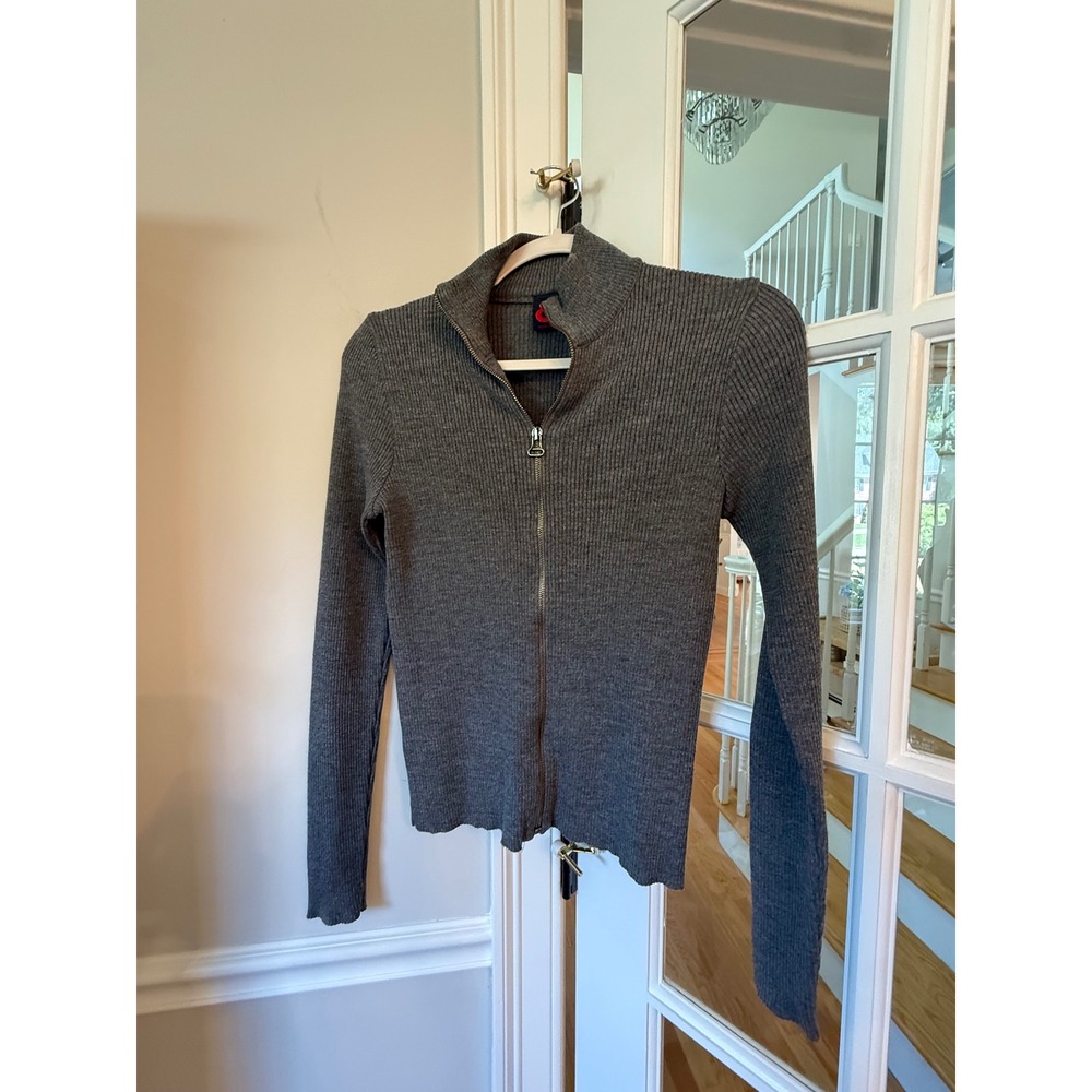 Dolce & Gabbana Grey Ribbed Full Zip Mock Neck Cardigan Sweater Made in Italy 42